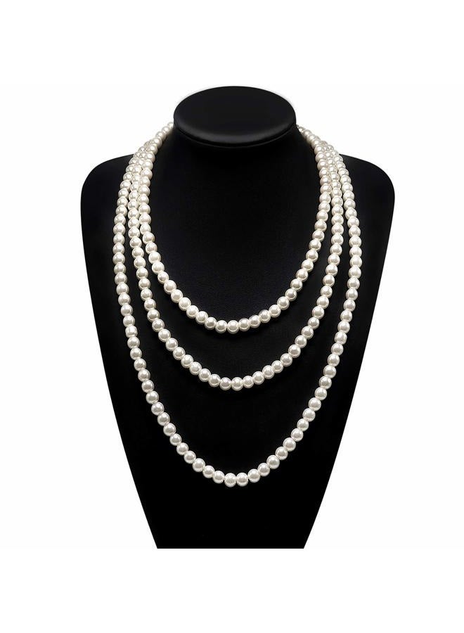 Aisansty Long Pearl Necklace for Women Layered Cream White Faux Pearl Beads Strand Necklace Costume Jewelry,Diameter Pearl 8MM,69",Christmas Jewelry for Women - Image 4